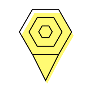 Icône abstraite noire et jaune illustrant la glocalité.