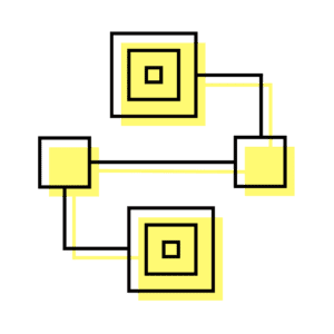 Icône abstraite noire et jaune illustrant la méthodologie.