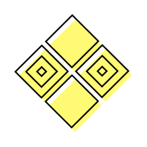 Icône abstraite noire et jaune illustrant le pragmatisme.