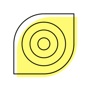Icône abstraite noire et jaune illustrant la beauté à 360 degrès.