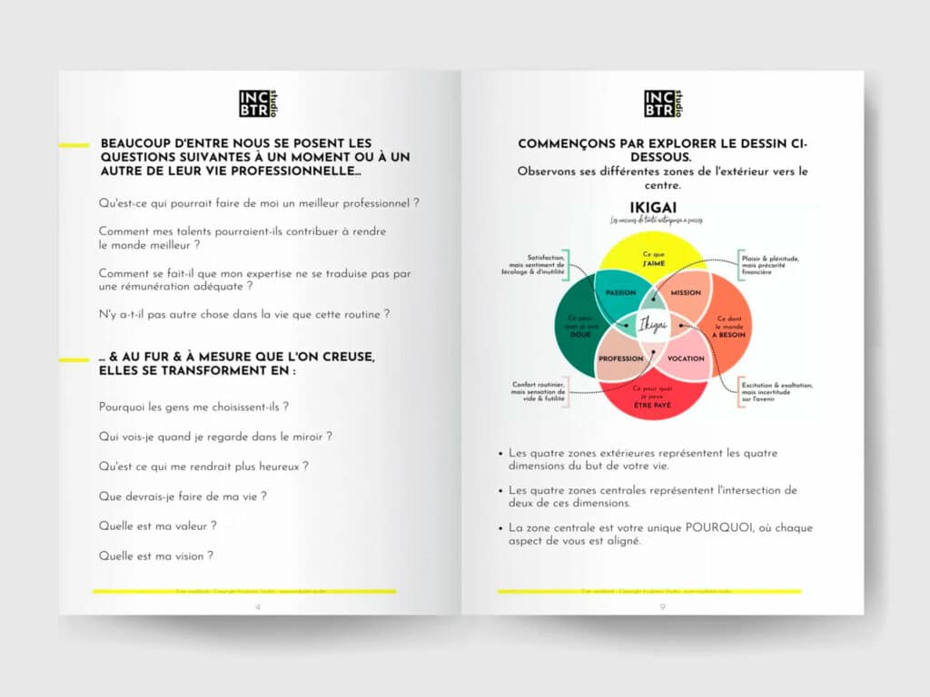 Mockup d'un livre blanc sur l'ikigai réalisé par Incubator Studio