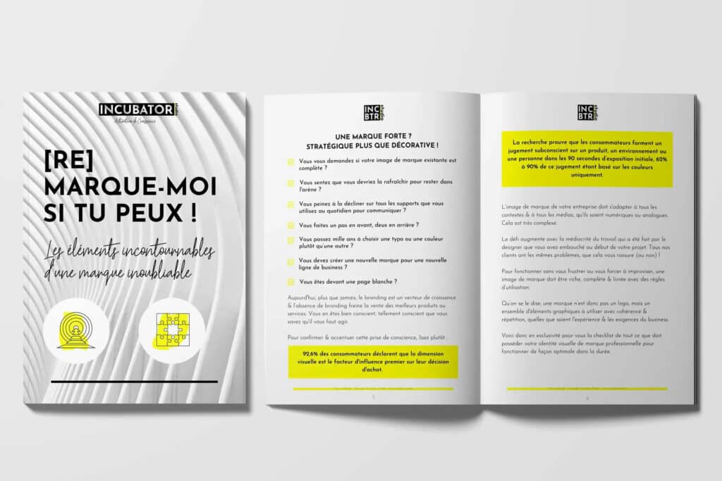 Mockup d'un livre blanc sur l'identité visuelle écrit & réalisé par Incubator Studio