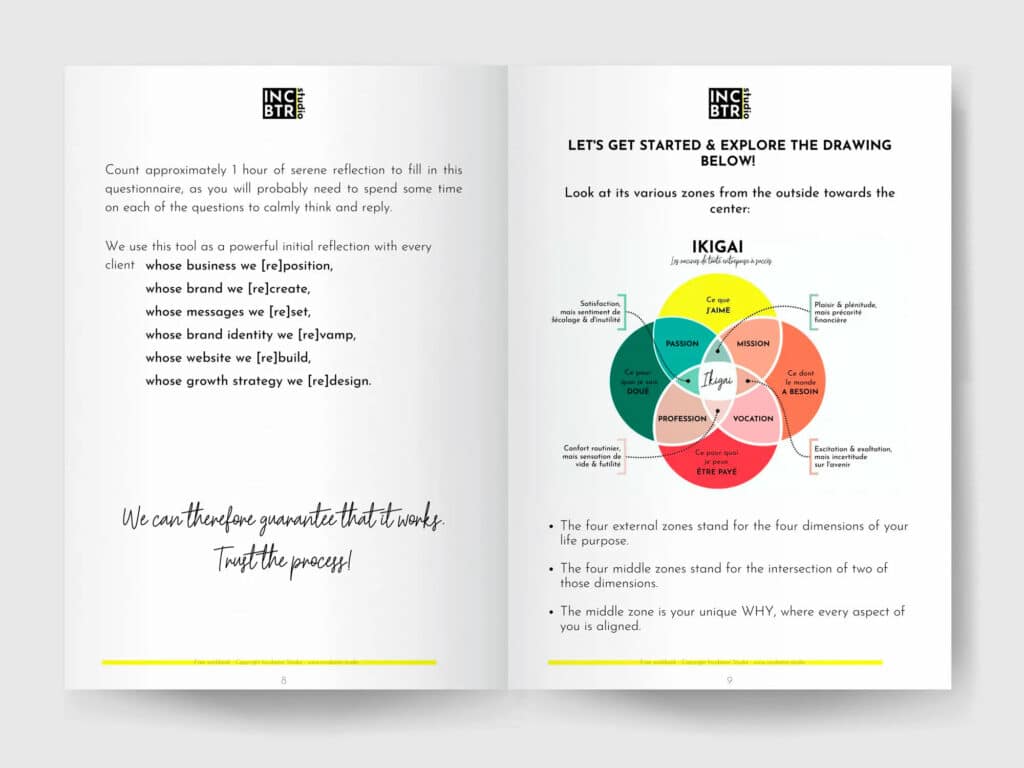 Mockup of a ikigai workbook written & designed by Incubator Studio