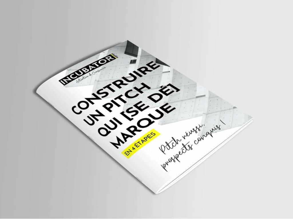 Mockup d'un livre blanc sur l'art du pitch écrit & réalisé par Incubator Studio